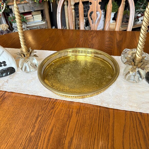 Vintage Brass Etched Reticulated Tray - Picture 14 of 16